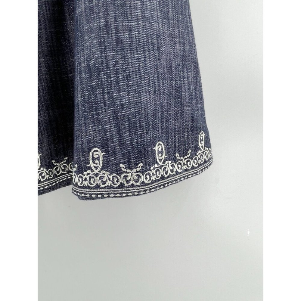 OSCAR DE LA RENTA Gray Denim Look Skirt Embroidered Hem Ruffle A Line Size 4 - Picture 3 of 13